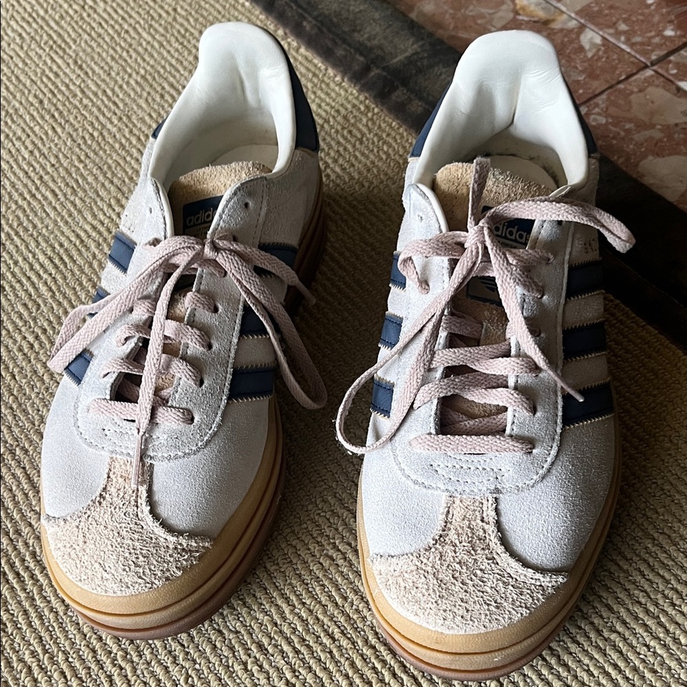 Adidas White and Blue Suede Sneakers